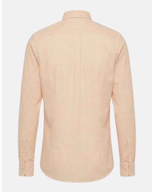 Fynch-Hatton Natural Washed Oxford Bengal Stripe Button Down Shirt Tangerine for men