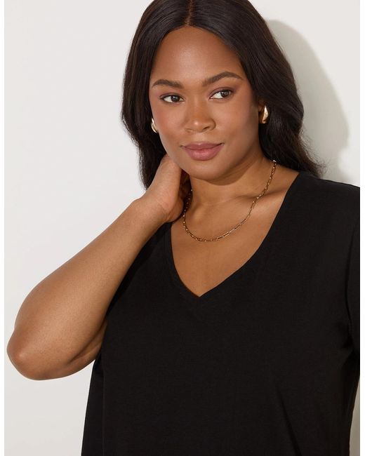 Live Unlimited London Black Cotton Slub V-Neck T-Shirt