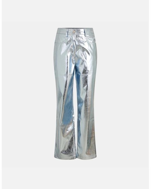 Amy Lynn Blue Metallic Patterned Wide Leg Trousers