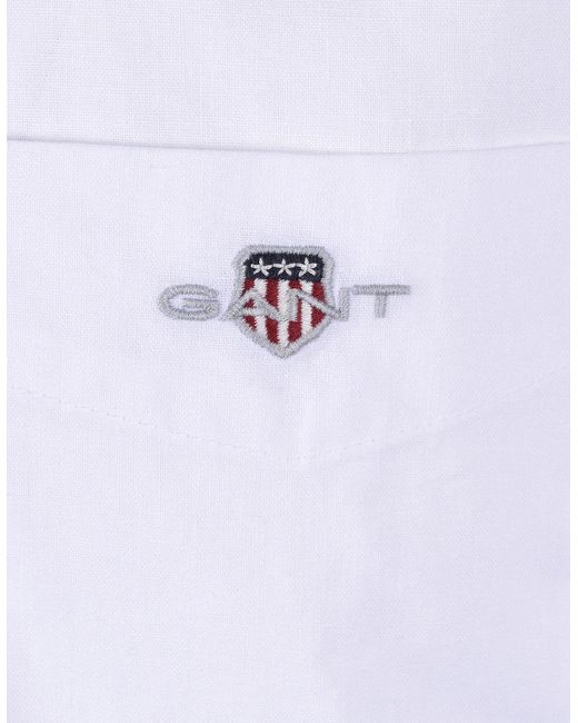 Gant White Reg Cotton Linen Short Sleeve Shirt for men
