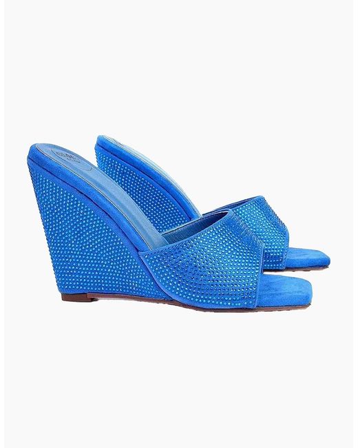 XY London Blue Ladies Peggie Rhinestone Wedge Mules