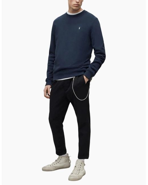 AllSaints Blue All Saints Reven Sweatshirts Crew Neck Casual Cotton Pullover Winter Jumper for men