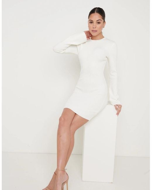 Pretty Lavish White Laurel Long Sleeve Knit Mini Dress