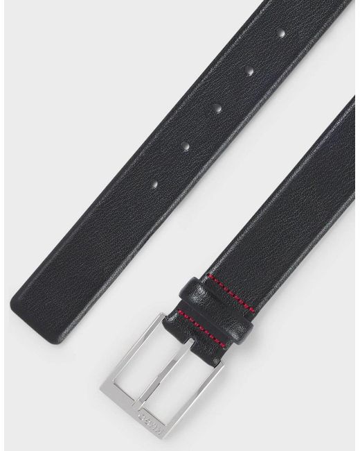 Boss Black Hugo Gellot Grained-Leather Belt With Logo Engraved Buckle for men