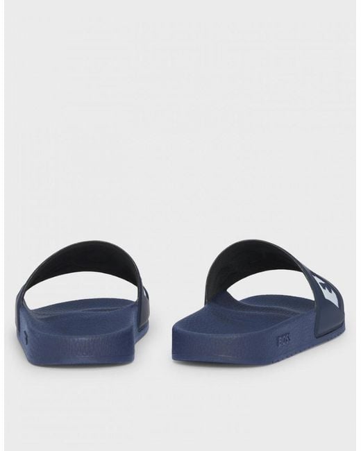Boss Blue Boss Aryeh Italian-Made Slides With Large Logo Detail Nos for men