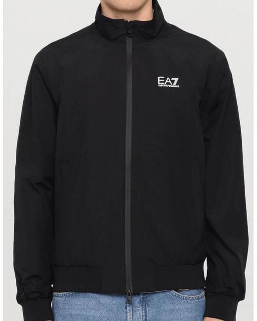 EA7 Black Funnel Neck Zip Up Jacket for men