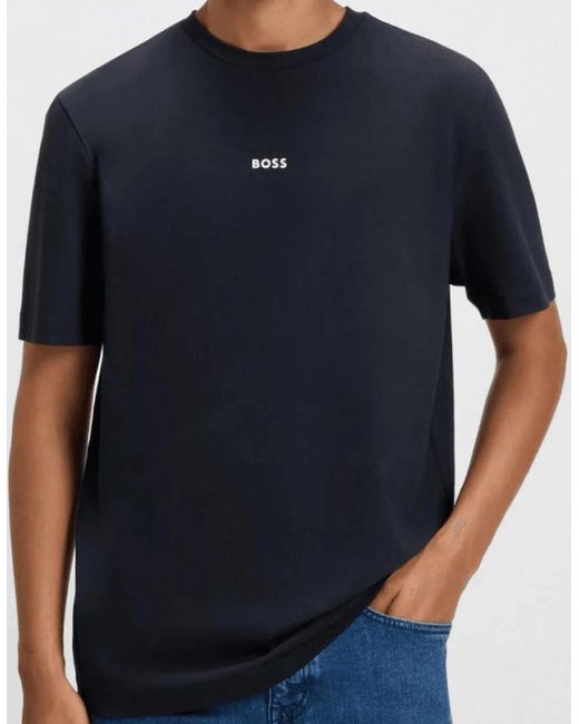 Boss Blue T-Chup Logo Print Relaxed Fit Dark T-Shirt for men