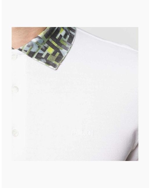 Fendi White Ff Collar Polo Shirt for men