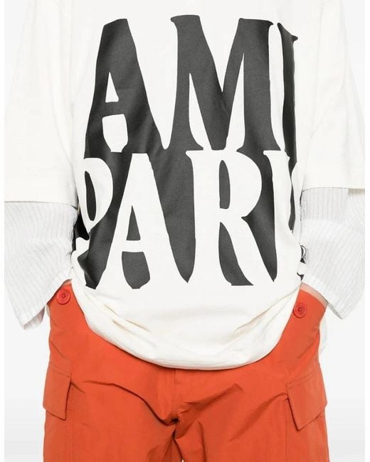 AMI White Oversized Print T-Shirt for men