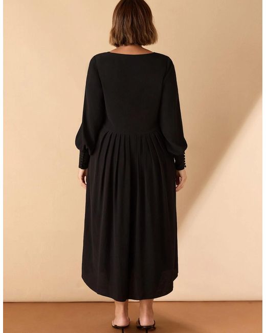 Live Unlimited London Black Lace Up Blouson Sleeve Midi Dress