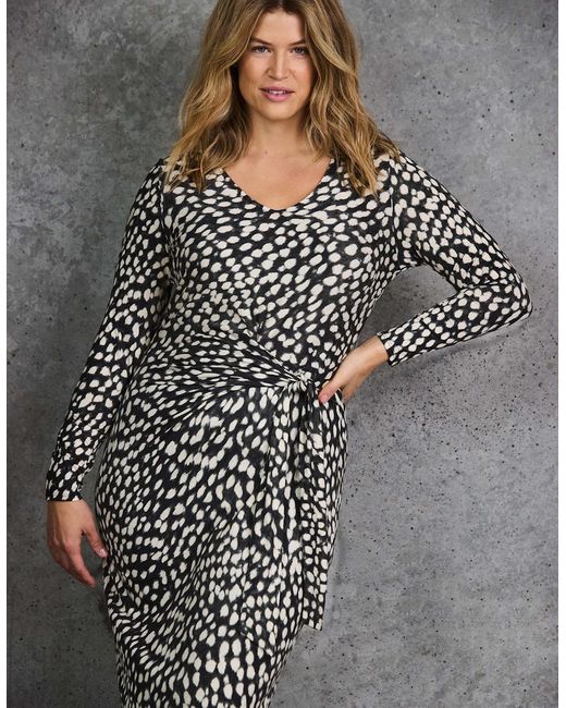 Live Unlimited London Gray Animal Print Tie Side Jersey Dress