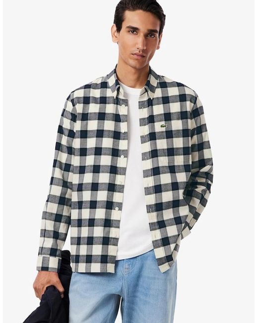 Lacoste Blue Regular Fit Plaid Flannel Shirt for men
