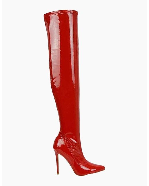 XY London Red Ladies Piper Patent High Heel Thigh-High Boots