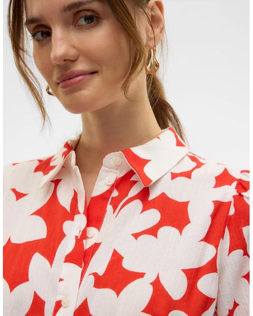 Vero Moda Red Dicthe 2/4 Short Volume Dress Fiery Loa