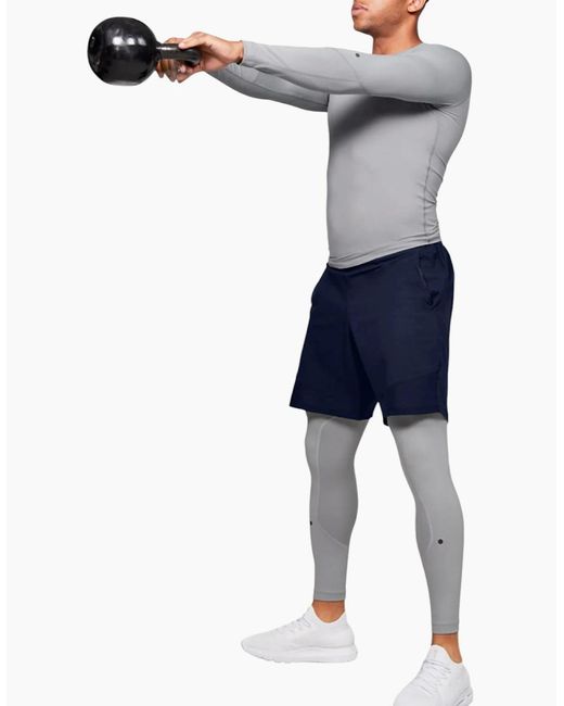 Under Armour Blue T Shirt Long Sleeve Compression Tops Summer Training Gym Tee for men