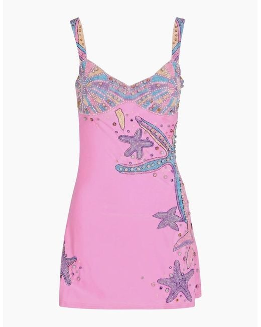 Oceanus Blue Crescent Shell Mini Dress Multi Colour