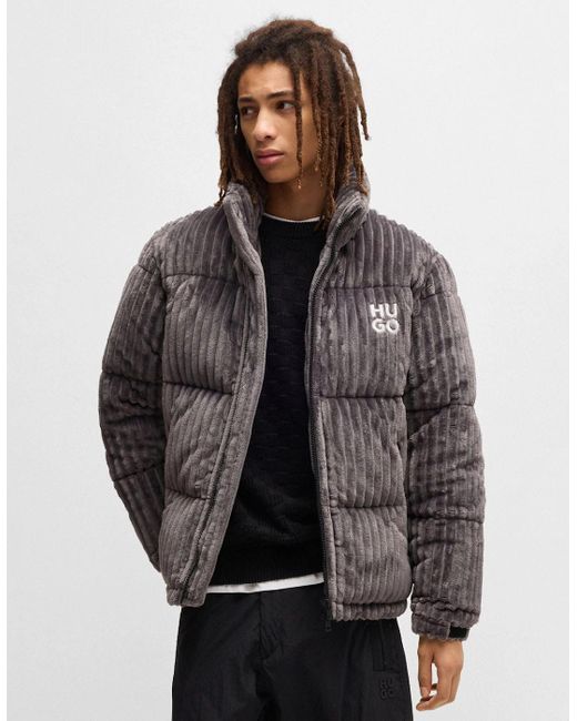 Boss Gray Biron2442 Corduroy Puffer Jacket for men