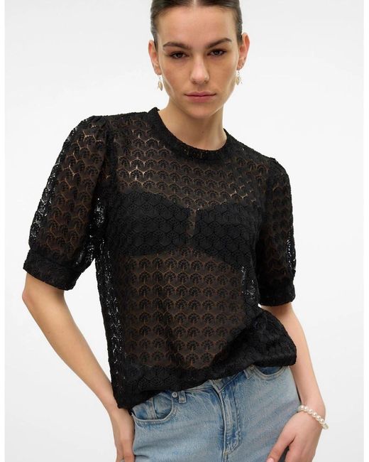 Vero Moda Black Crew Neck Relaxed Fit Long Sleeve Blouse