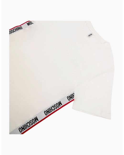 Moschino White Underwear Chest Logo Tape T Shirt 0001 for men
