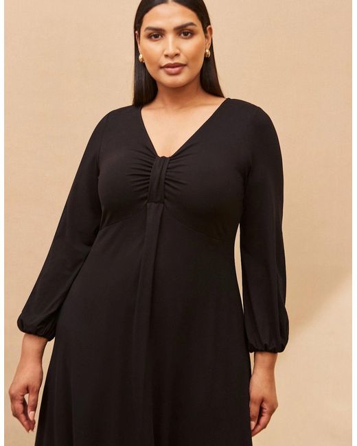 Live Unlimited London Black Jersey Pleat Front Midi Dress