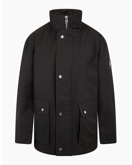 Boss Black Solid Patterned Snap Button Rain Jacket With Flap Pocket for men