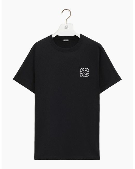 Loewe Black T-Shirts Two-Tone Anagram Embroidery Crew Neck Regular Fit Cotton Tee for men