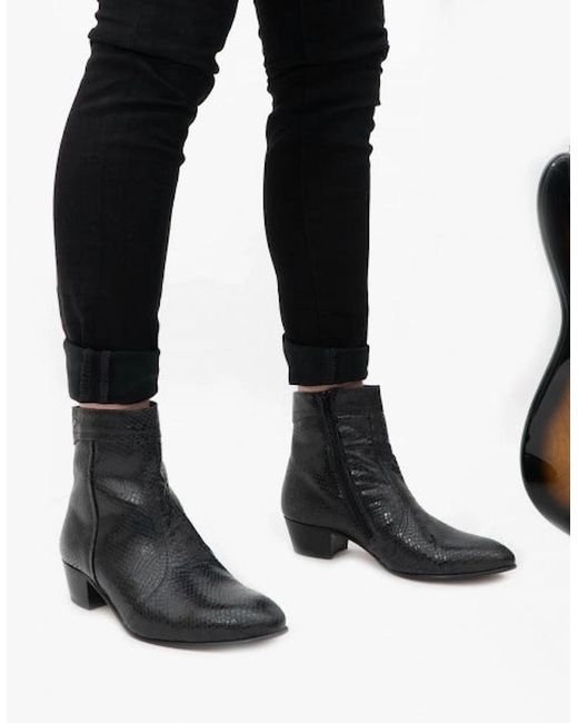 Club Cubano Black Emmanuel Snakeprint Leather Cuban Heel Boots for men