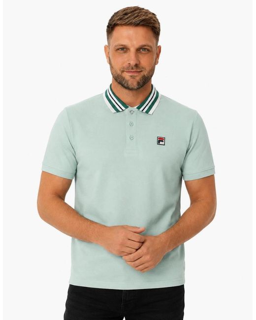 Fila Green Achille Heritage Contrast Collar Basic Polo Shirt Surf Spray for men