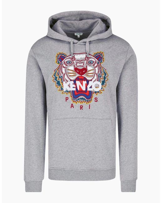 KENZO Gray Hoodie Classic Tiger Hoodie Pullover Jumper Winter Long Sleeve for men