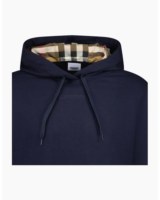 Burberry Blue 'Talley' Embroidery Logo Check Hooded Sweatshirt