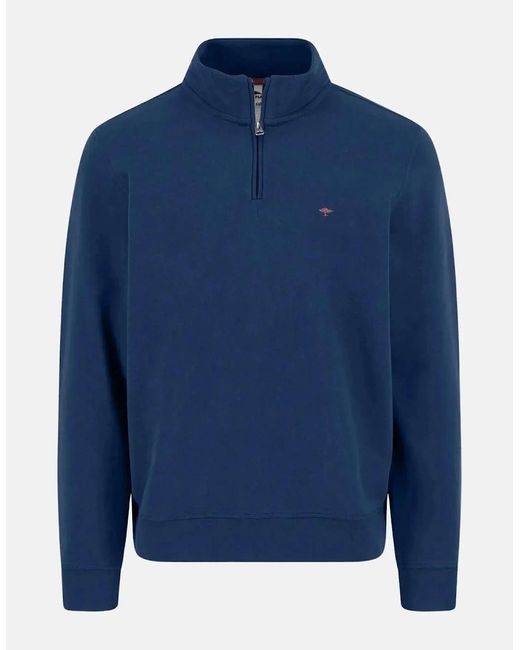 Fynch-Hatton Blue 1/4 Zip Stand Collar Cotton Sweat Midnight for men