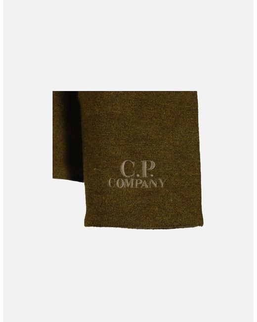 C P Company Green Double Crewneck Embroidered Cuff Logo Knit for men