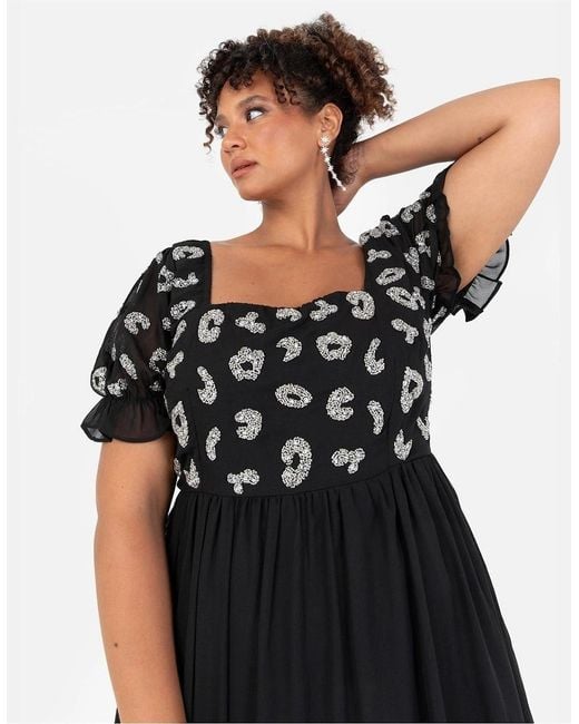 Lovedrobe Black Square Neck Short Sleeve Tiered Dress