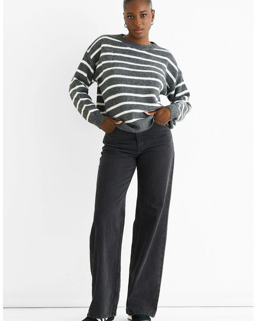 Gini London Gray Stripe Chunky Knit Oversized Jumper