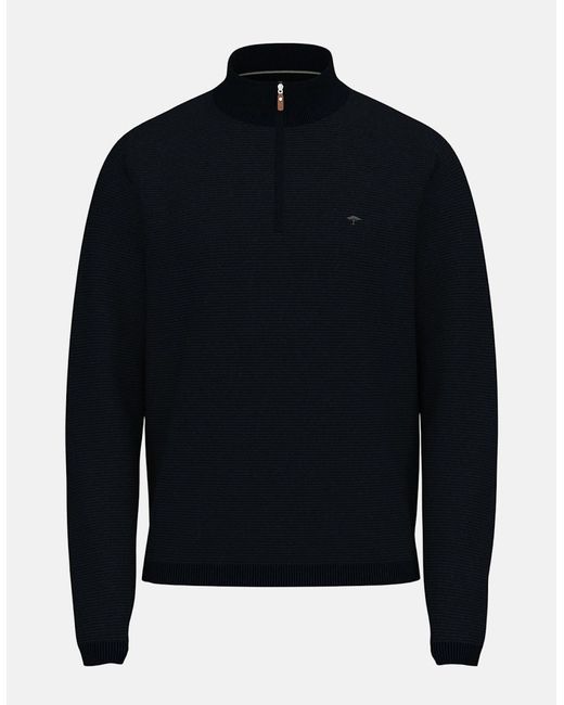 Fynch-Hatton Blue Fine Knit Air Cotton 1/4 Zip Sweater for men