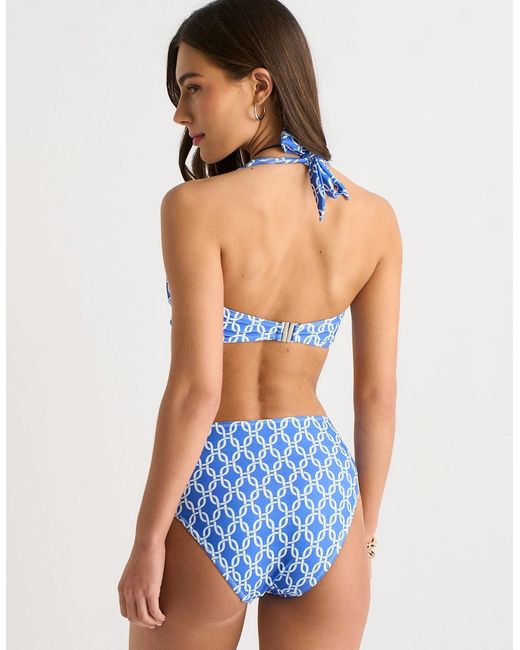 Gini London Blue Chain Print Twist Front Bikini Top