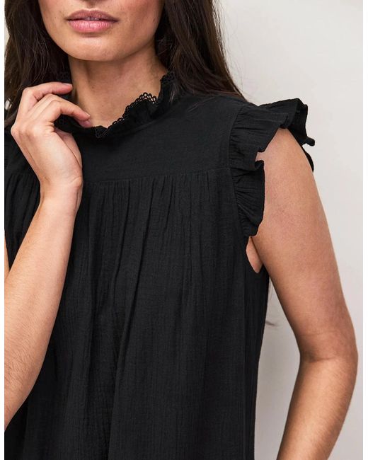 Ro&zo Black Cheesecloth Frill Neck Mini Dress