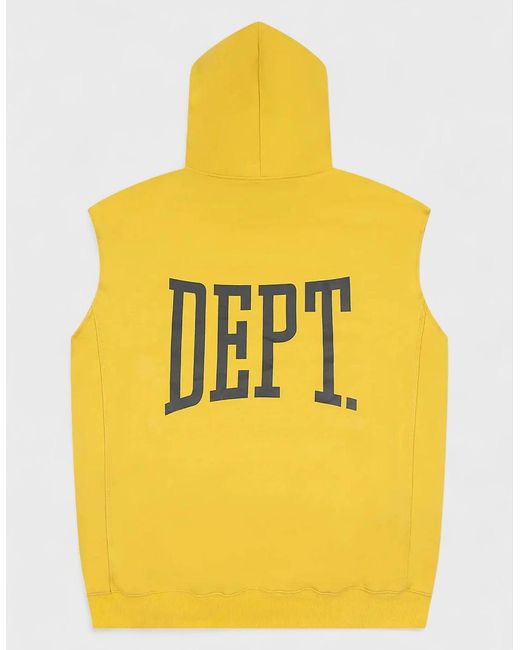GALLERY DEPT. Yellow Gym Cut Off Sleeveless Hoodie for men