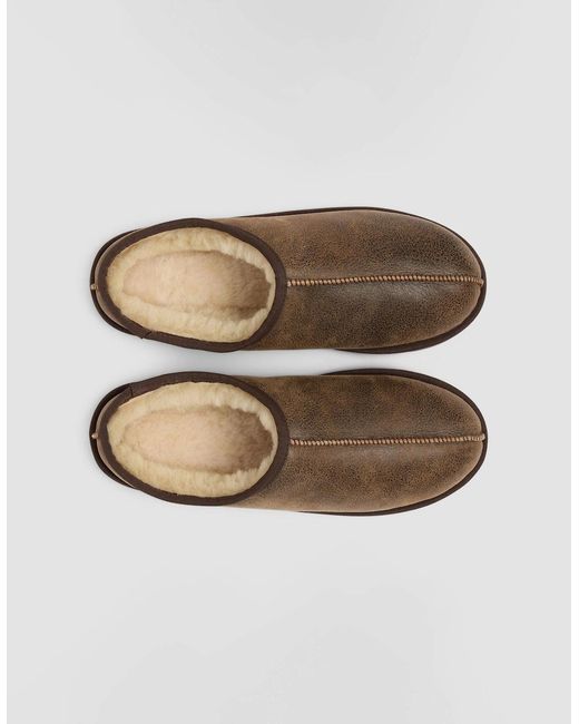 Oliver Sweeney Brown Yaxley Leather Shearling Mule Slippers for men