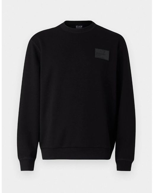 EA7 Black Rectangular Logo Sweatshirt for men