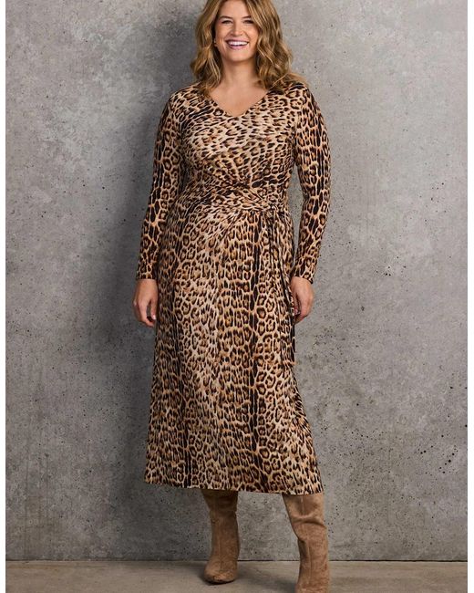 Live Unlimited London Brown Animal Print Tie-Side Jersey Midaxi Dress