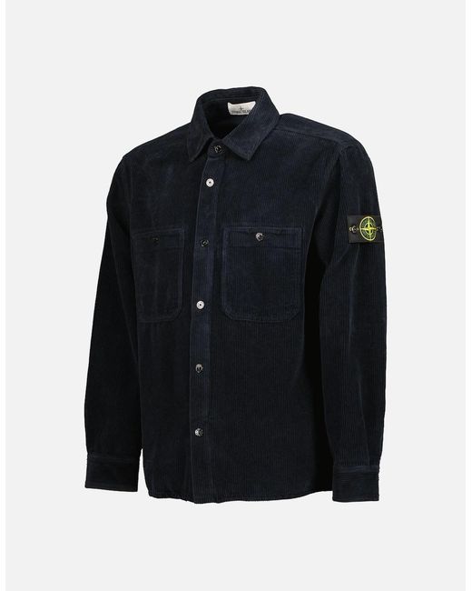 Stone Island Blue Organic Cotton Corduroy Overshirt for men