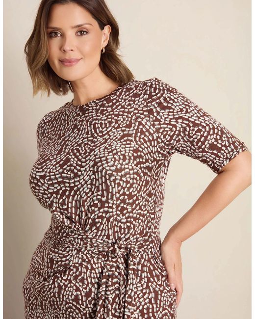 Live Unlimited London Natural Abstract Print Tie Side Jersey Midaxi Dress