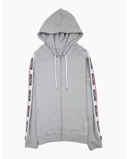 Moschino Gray Underwear Arm Tape Logo Zip Up Hoody Light for men