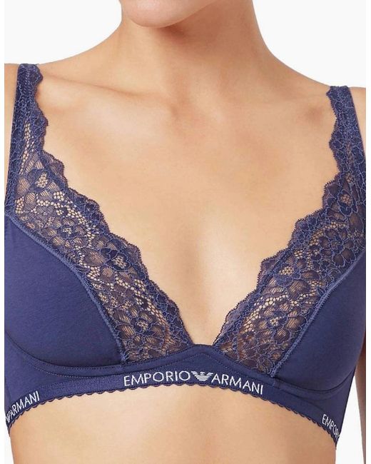 Emporio Armani Blue Floral Lace Stretch Cotton Bralette