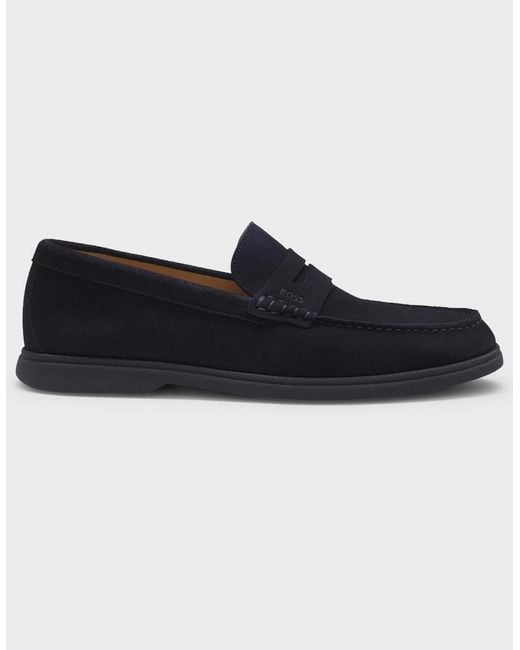 Boss Blue Boss Sienne Suede Loafers With Logo Penny Trim for men