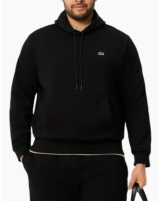 Lacoste Black Fleece Hoodie Organic Cotton Pullover Classic Fit Sportswear Hooded for men