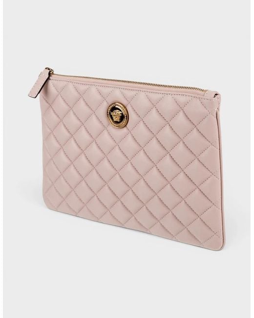 Versace Pink Logo Medusa Quilted Pouch Soft