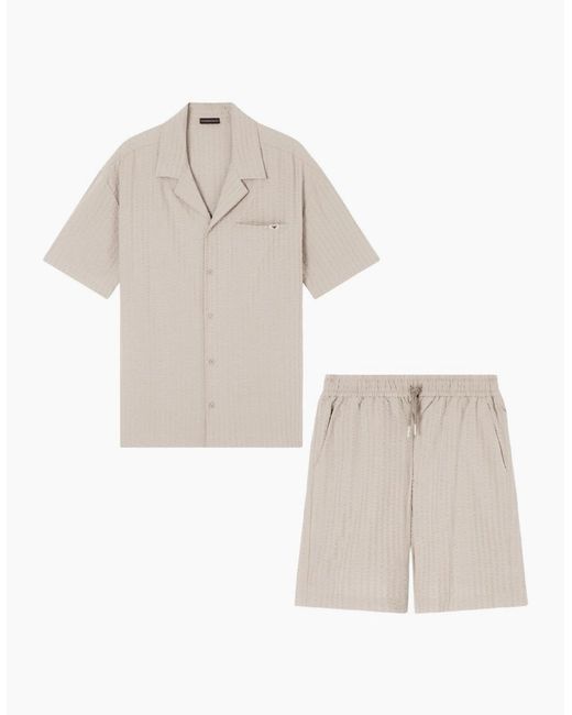 Emporio Armani White Seersucker Textured Shirt Set for men