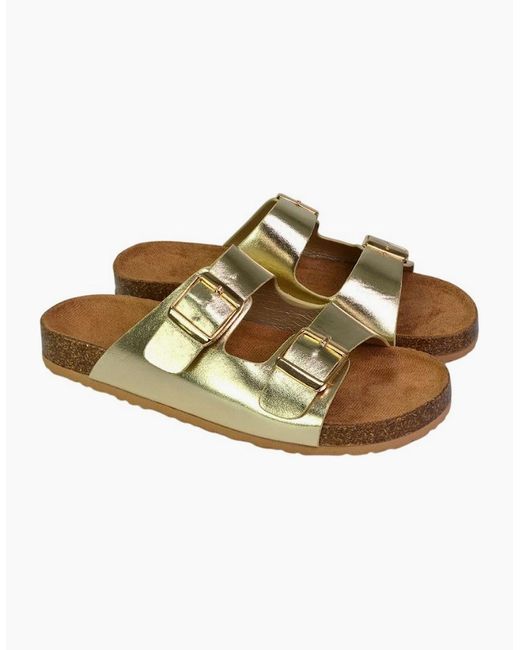 XY London Brown Ladies Star Metallic Double Strap Buckle Sandals